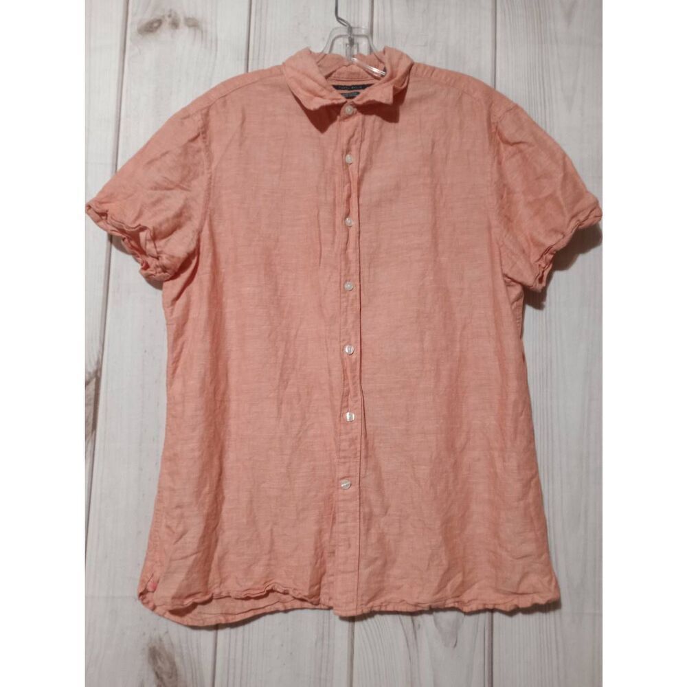 Perry Ellis Shirt Men's Medium Orange Linen Blend Button up‎